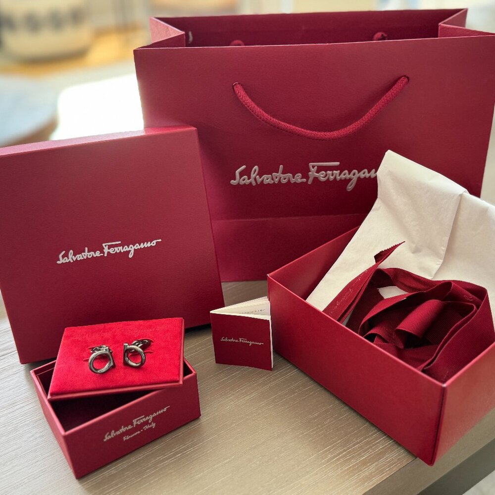 Salvatore Ferragamo Gancini Men's Cufflinks with Gift Box/Bag